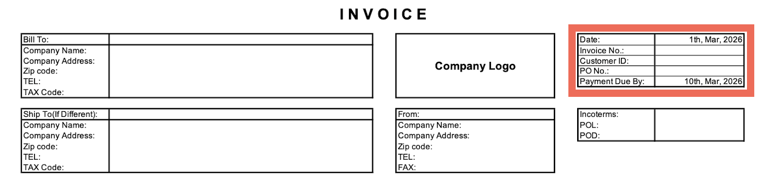ベトナムから日本へ輸出する際の必要書類一覧_インボイス_Commercial Invoice_2-2-2.インボイス番号Invoice-Numberと発行日