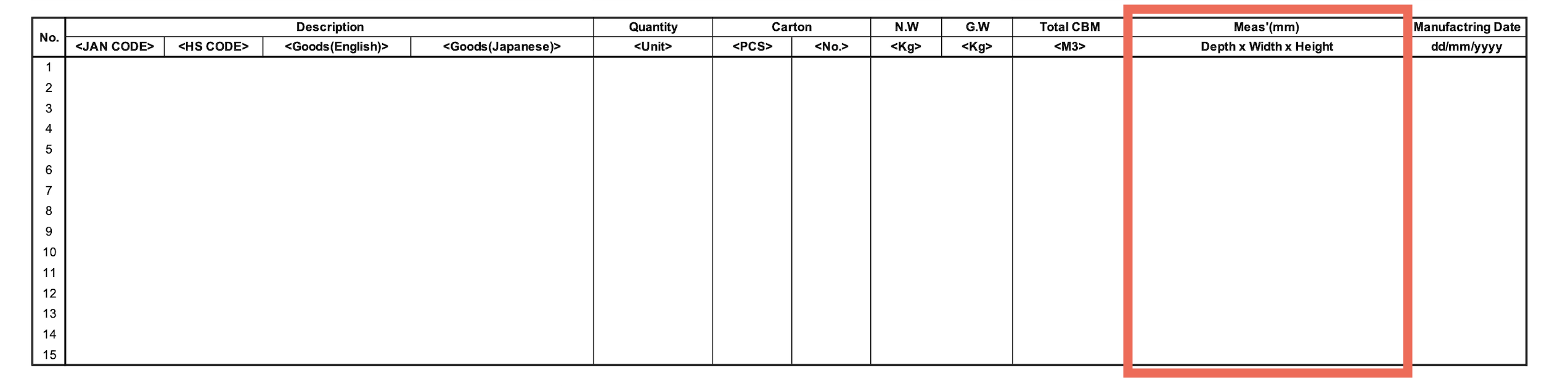 ベトナムから日本へ輸出する際の必要書類一覧_3-2-7.梱包サイズPackage-Size
